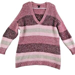 Torrid Striped V Neck Sweater‎ Pink Purple Green Acrylic Nylon Spandex Size 2